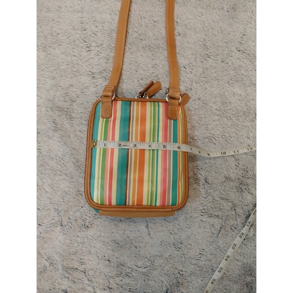 Fossil Multicolor Striped Genuine Leather Crossbody Bag Zip Around Organizer - Picture 13 of 15